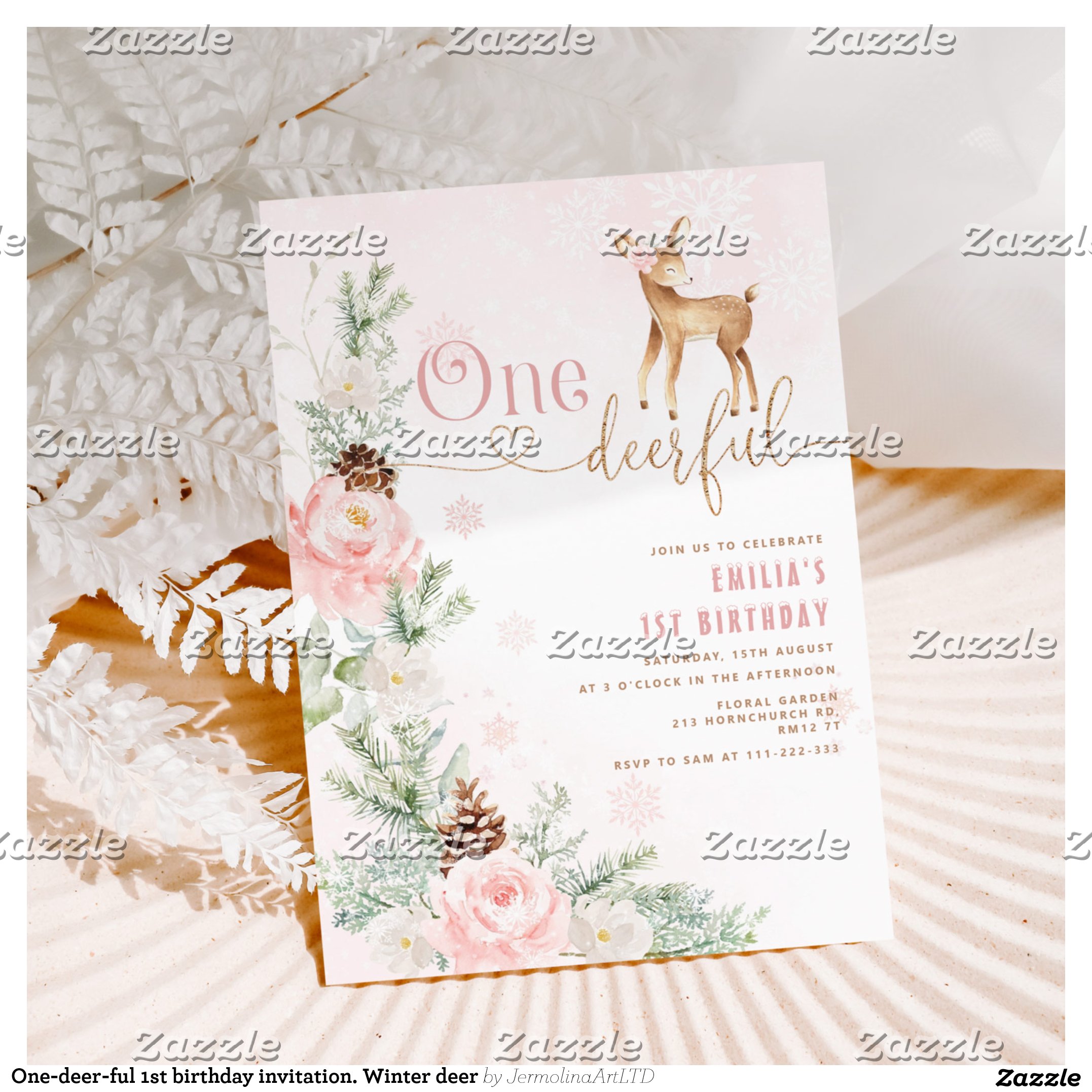 One-deer-ful 1st birthday invitation. Winter deer Invitation