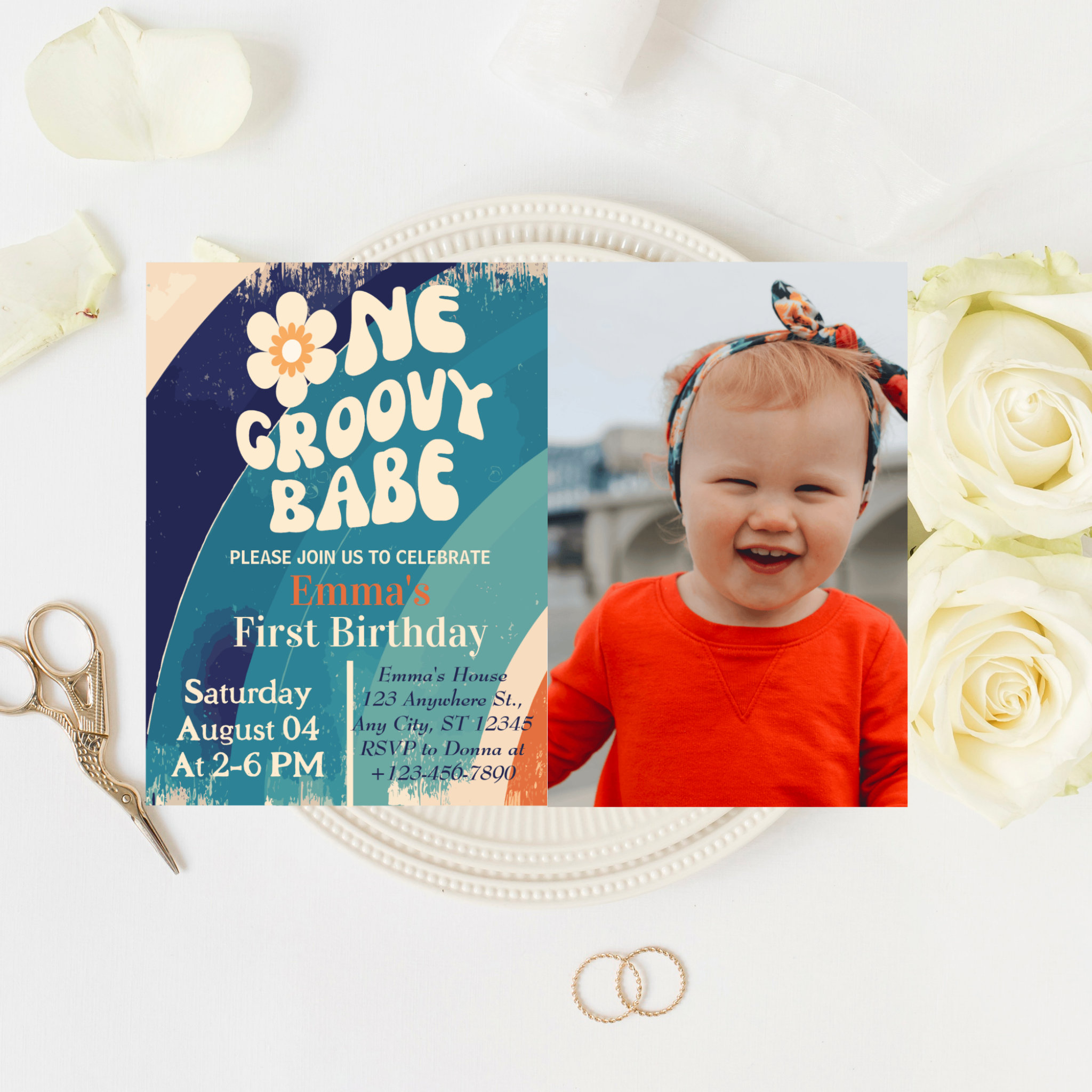 ONE Groovy Babe 1st Birthday Groovy One Photo Invitation