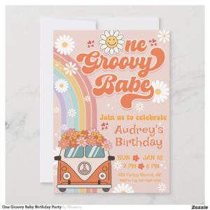One Groovy Baby Birthday Party Invitation