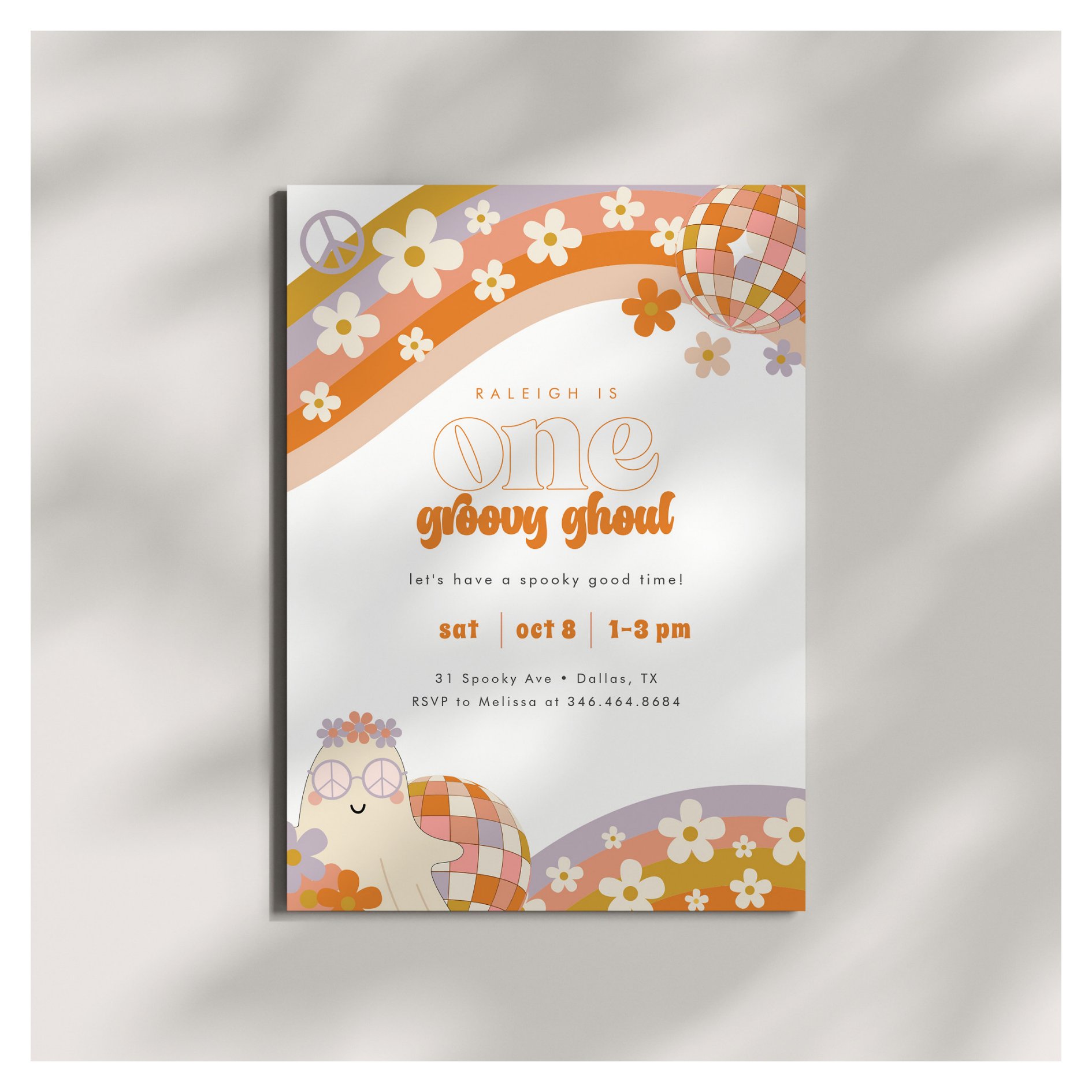 One Groovy Ghoul Retro Spooky Girls 1st Birthday Invitation