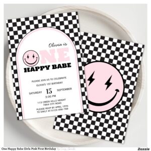 One Happy Babe Girls Pink First Birthday Invitation