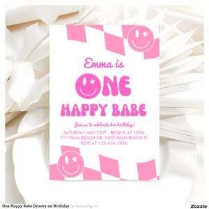 One Happy Babe Groovy 1st Birthday Invitation