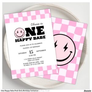 One Happy Babe Pink Girls Birthday Invitation