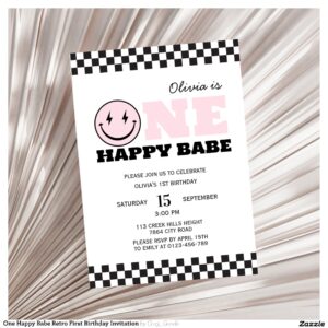 One Happy Babe Retro First Birthday Invitation