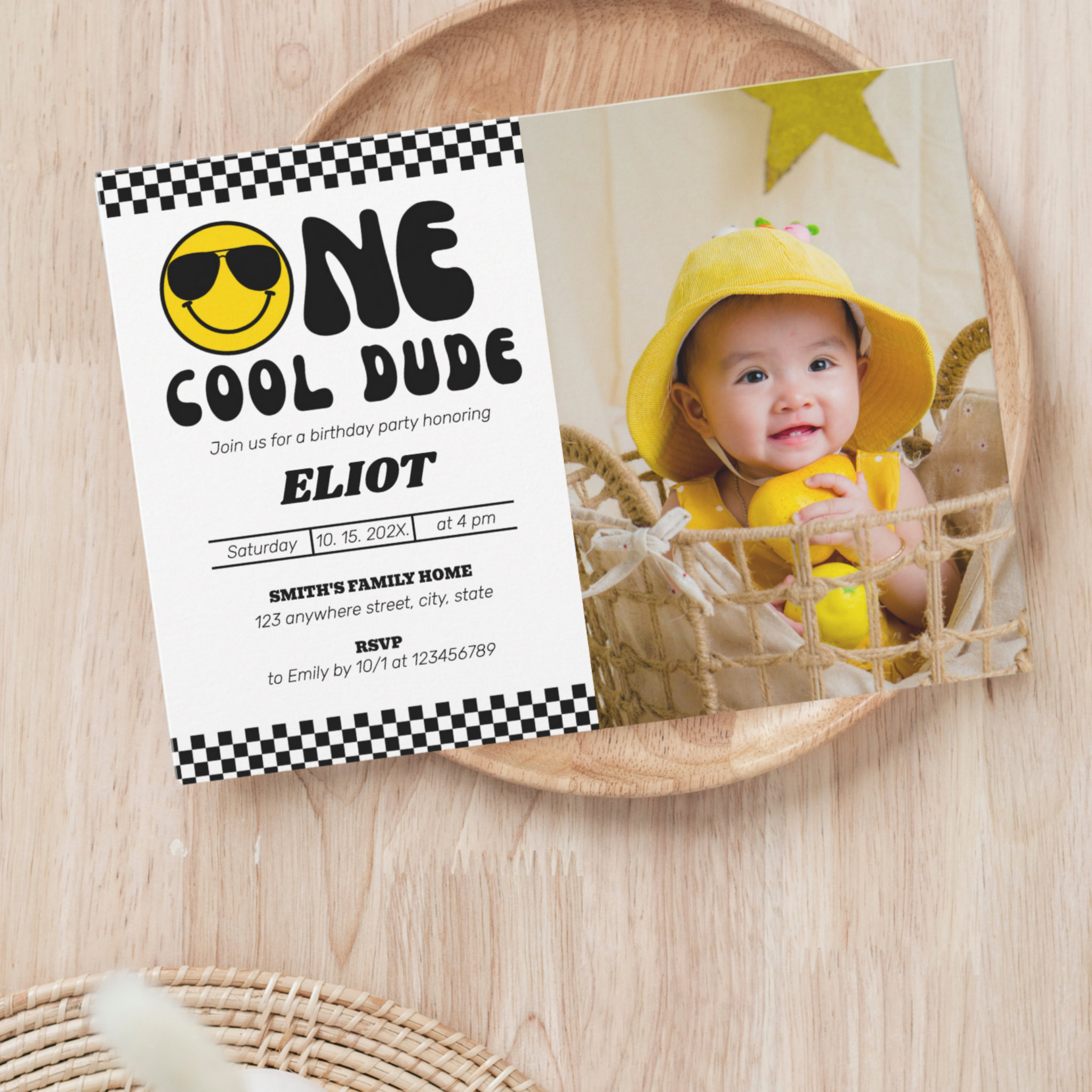 One Happy Cool Dude Boy's 1st Birthday Photo Invitation
