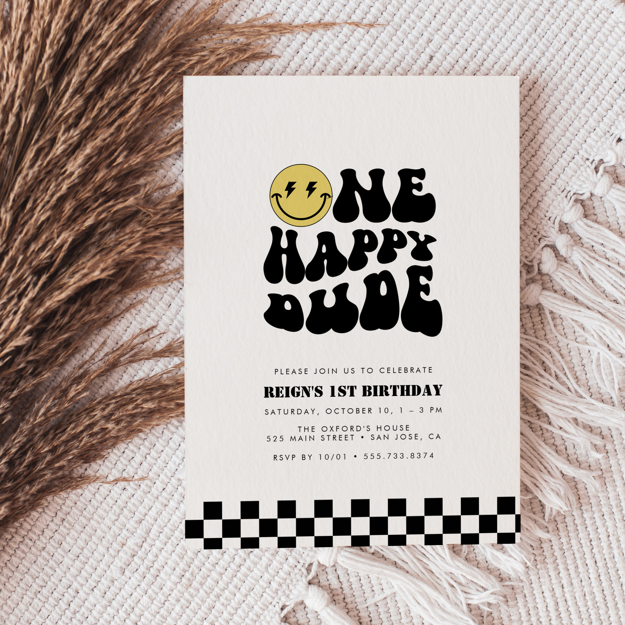 One Happy Dude Boys Rad Kids 1st Birthday Invitation