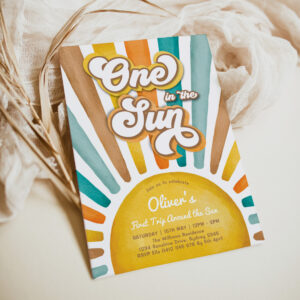One in the Sun Retro Sunshine 1st Birthday Party Invitation