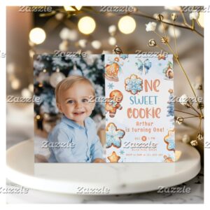 One little Cookie Boy Christmas 1st birthday photo Invitation