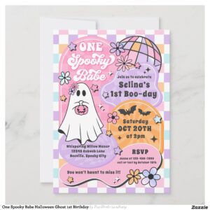 One Spooky Babe Halloween Ghost 1st Birthday Invitation