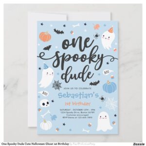 One Spooky Dude Cute Halloween Ghost 1st Birthday Invitation