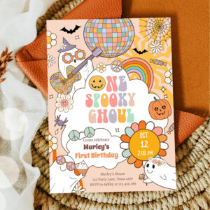 One Spooky Ghoul Retro Halloween First Birthday Invitation