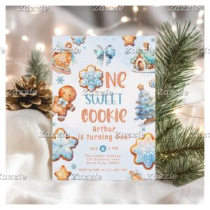 One sweet Cookie Boy Christmas 1st birthday Invitation