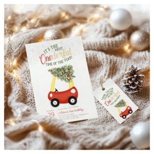 ONEderful Time Of The Year Red car 1st Birthday Invitation