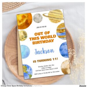 Orange Outer Space Birthday Invitations
