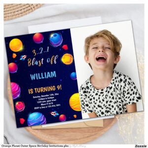 Orange Planet Outer Space Birthday Invitations pho