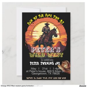 Orange Wild West western party Invitation