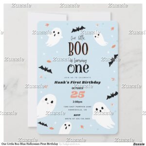 Our Little Boo Blue Halloween First Birthday Invitation