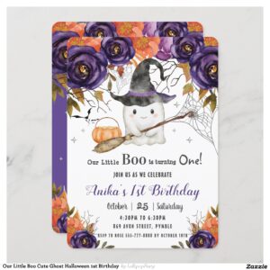 Our Little Boo Cute Ghost Halloween 1st Birthday Invitation