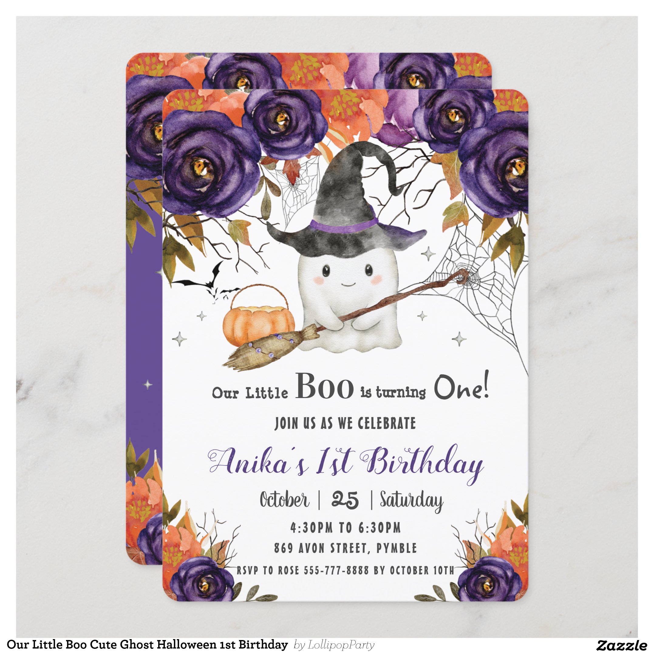 Our Little Boo Cute Ghost Halloween 1st Birthday Invitation
