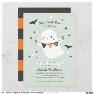Our Little Boo Cute Kid Halloween Second Birthday Invitation