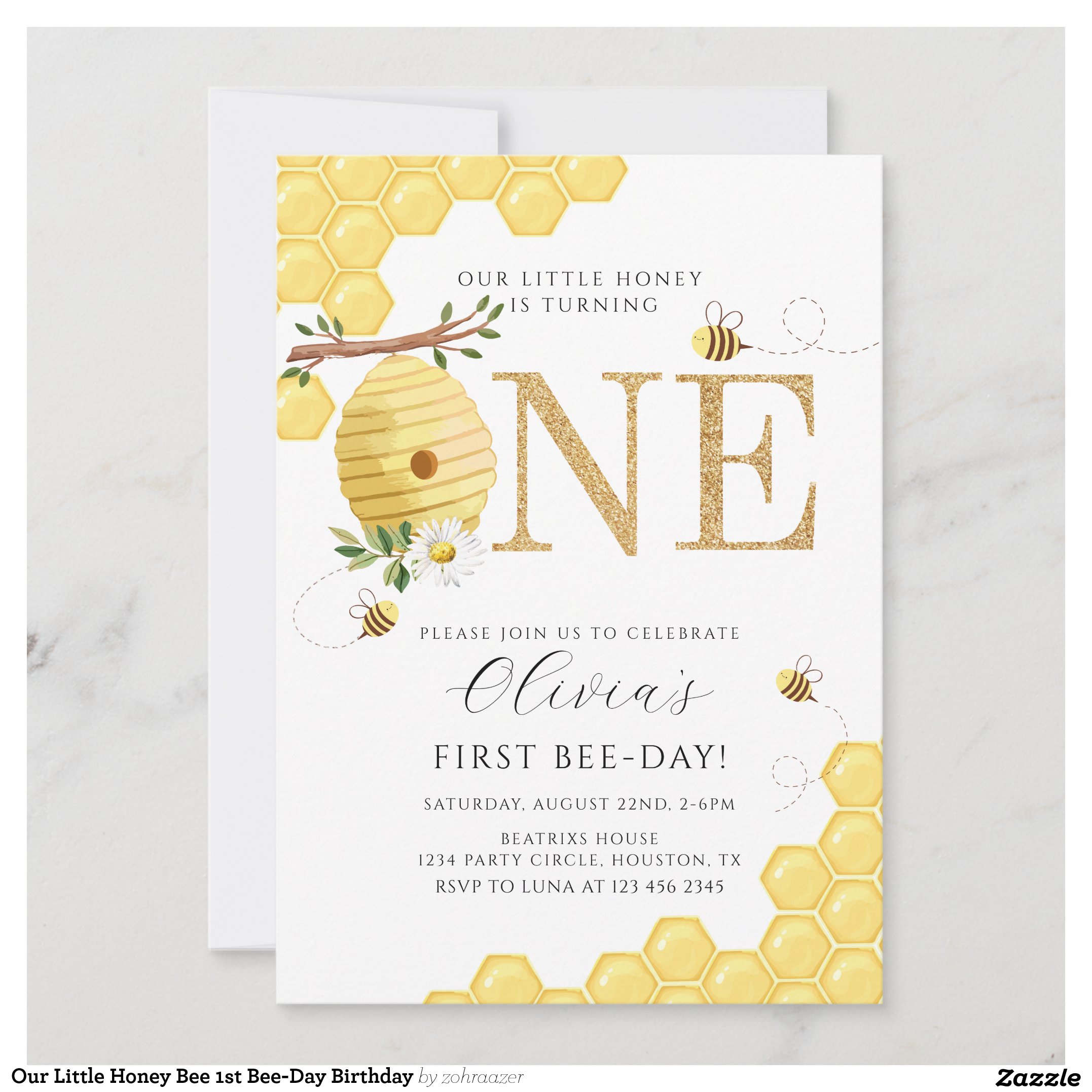 Our Little Honey Bee 1st Bee-Day Birthday Invitation