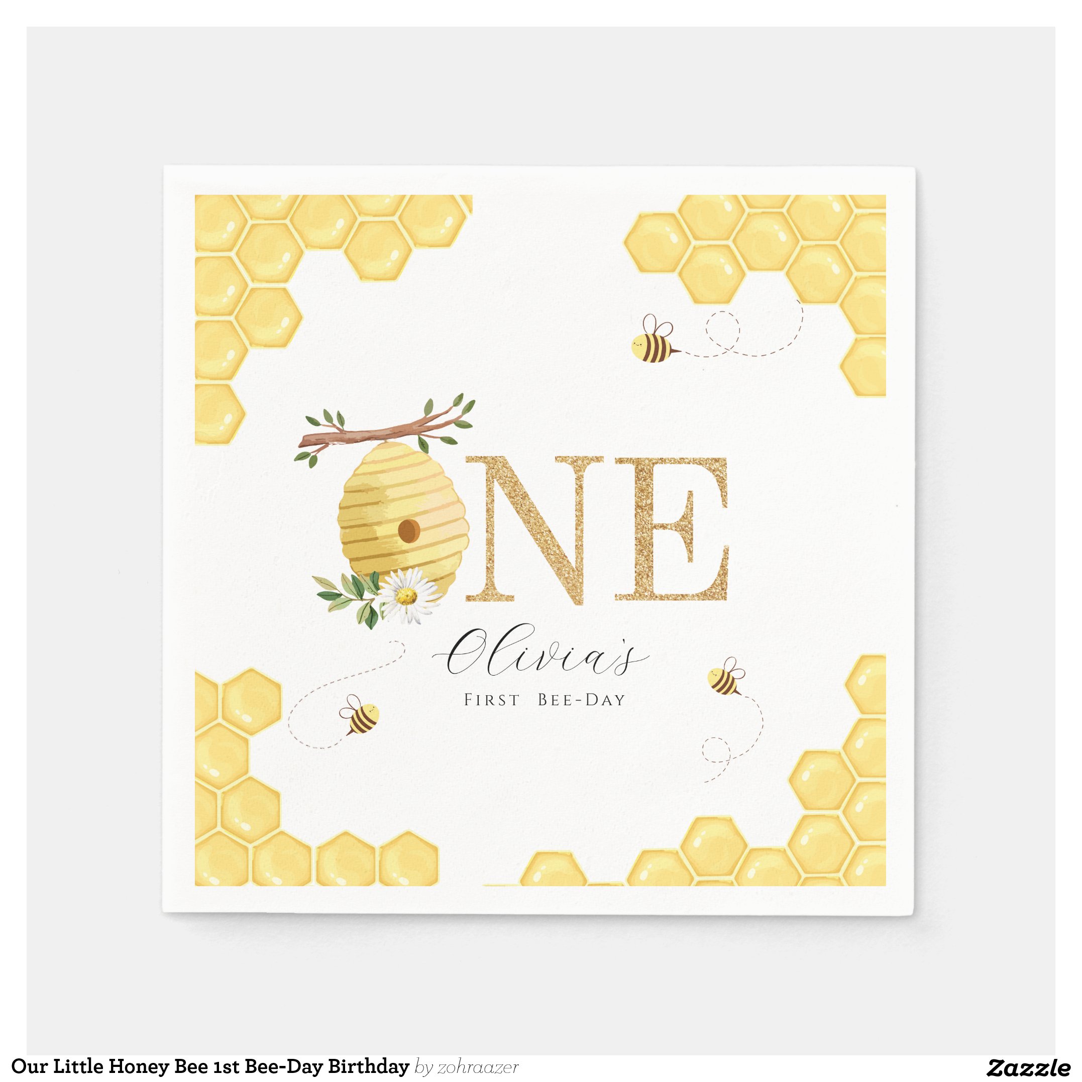 Our Little Honey Bee 1st Bee-Day Birthday Napkins