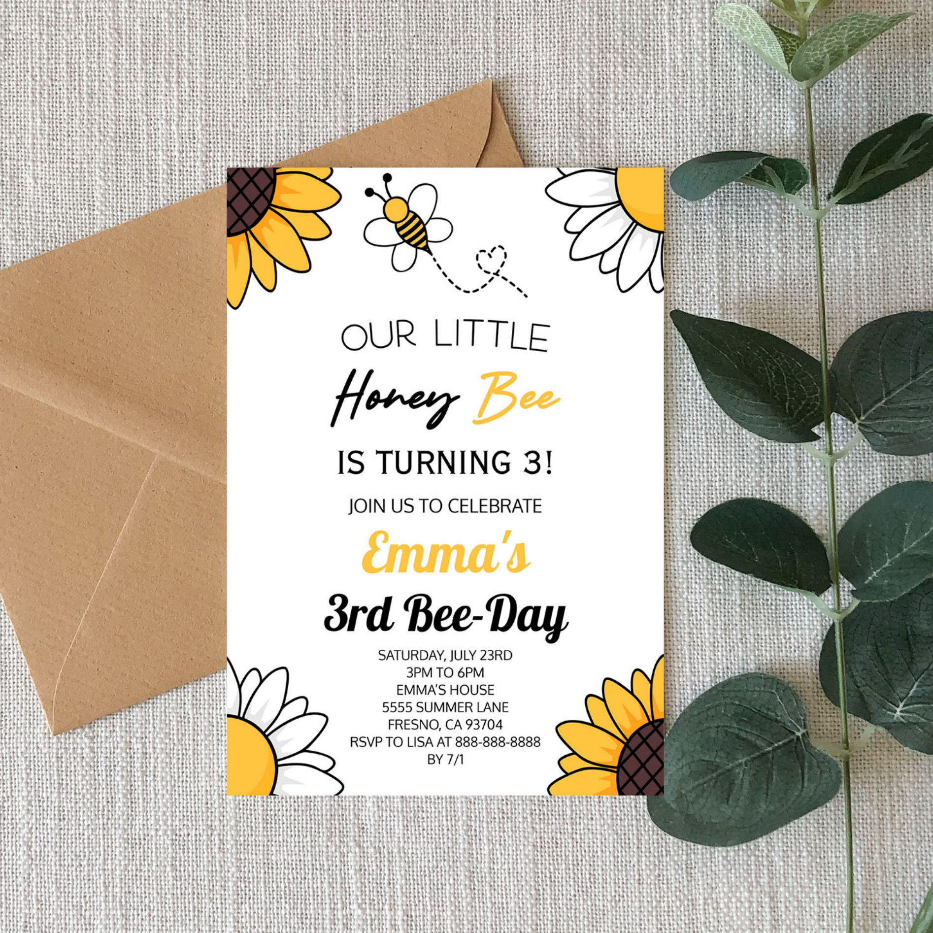 Our Little Honey Bee Bumble Bee Birthday Party Invitation