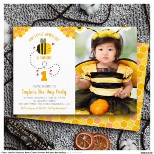 Our Little Honey Bee Cute Sweet Photo Birthday Invitation