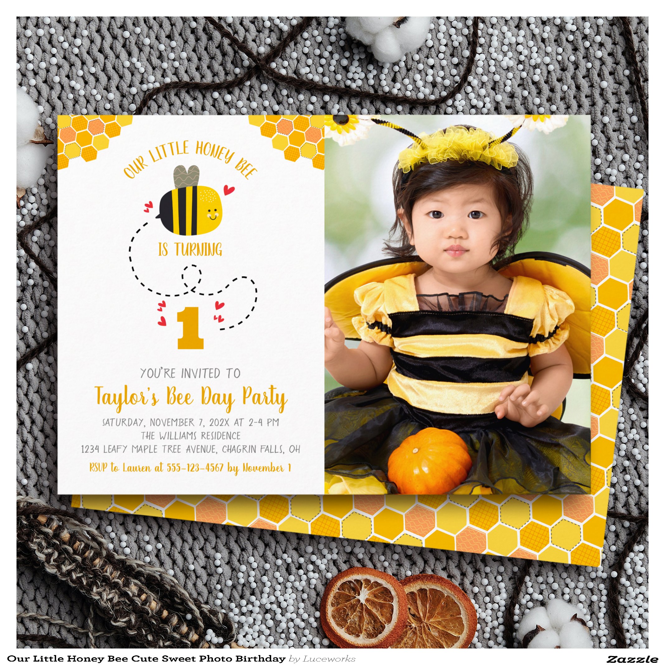 Our Little Honey Bee Cute Sweet Photo Birthday Invitation