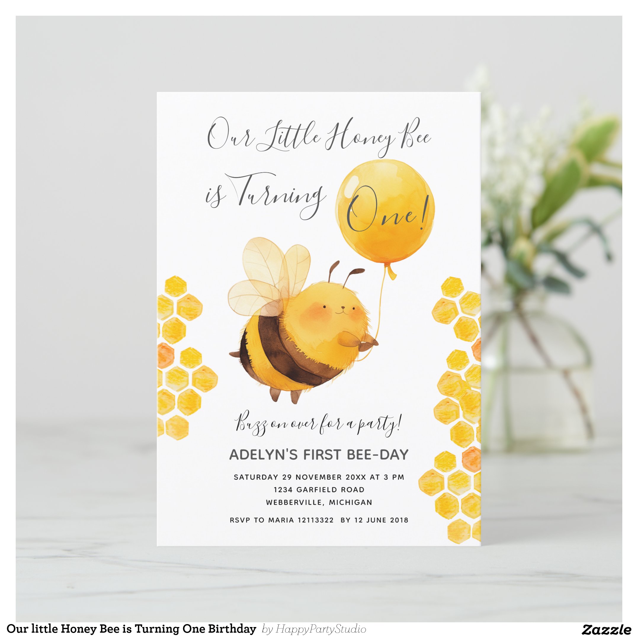 Our little Honey Bee is Turning One Birthday Invitation
