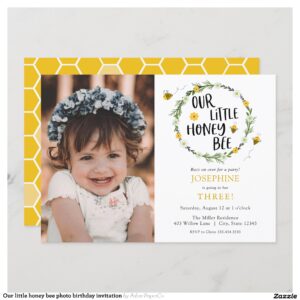 Our little honey bee photo birthday invitation