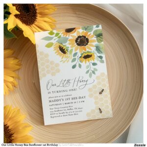 Our Little Honey Bee Sunflower 1st Birthday Invitation