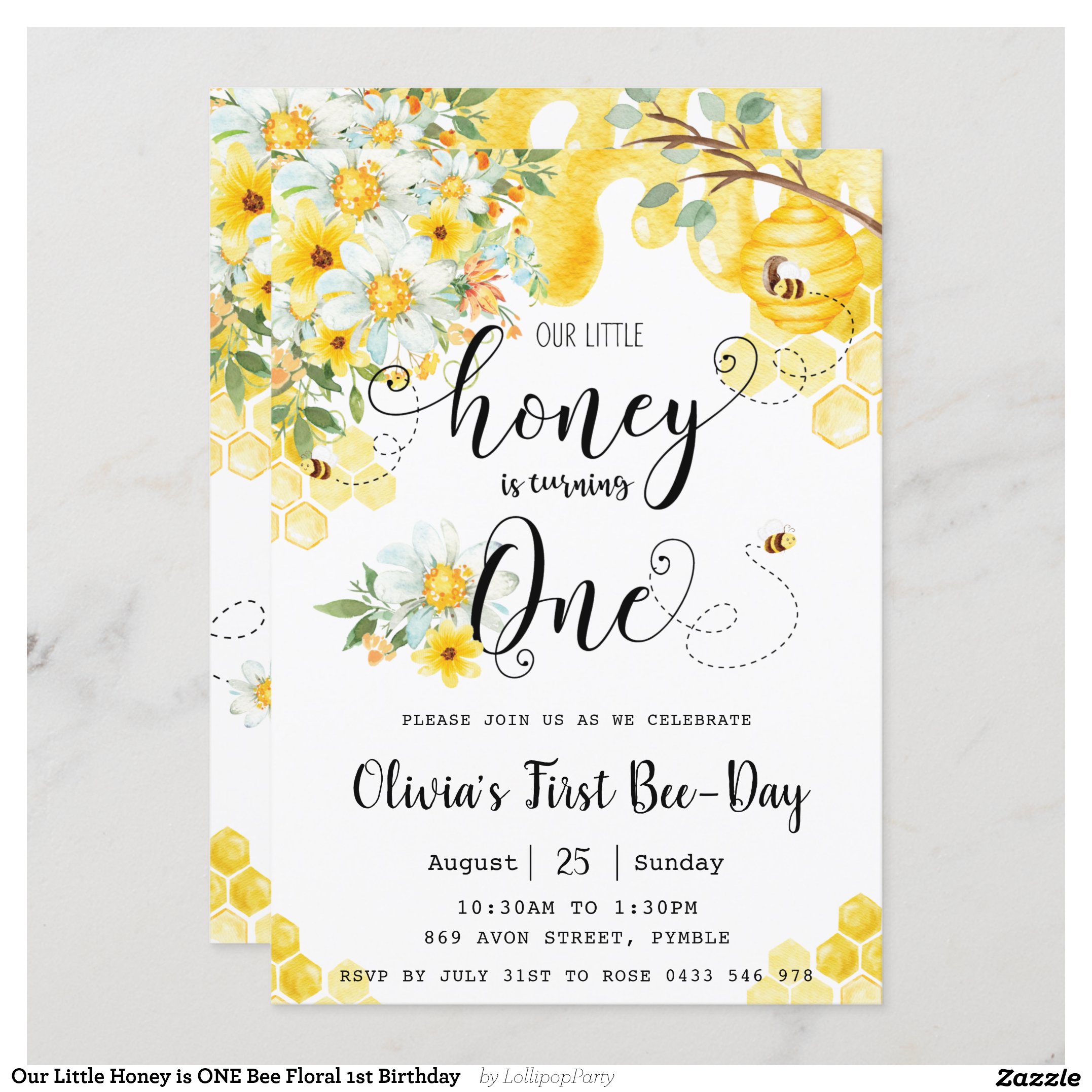Our Little Honey is ONE Bee Floral 1st Birthday Invitation