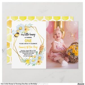 Our Little Honey Is Turning One Bee 1st Birthday Invitation