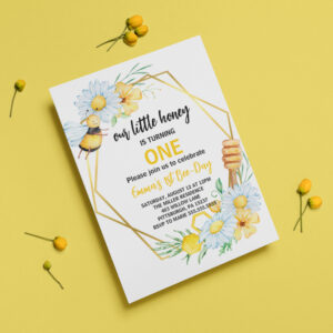 Our Little Honey Is Turning One Bee 1st Birthday Invitation