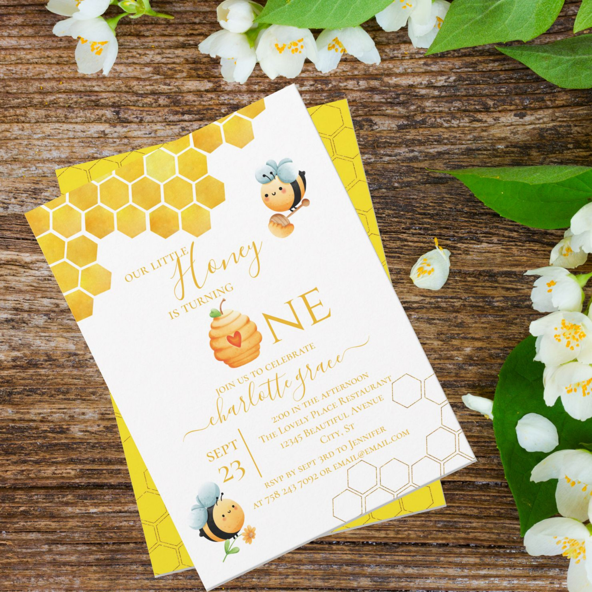 Our Little Honey is Turning One Bee Birthday Invitation