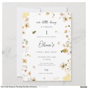 Our Little Honey Is Turning One Bee invitation