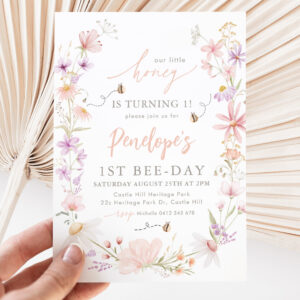 Our Little Honey Wildflower Bee Girls 1st Birthday Invitation