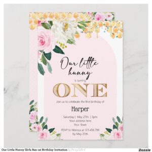 Our Little Hunny Girls Bee 1st Birthday Invitation