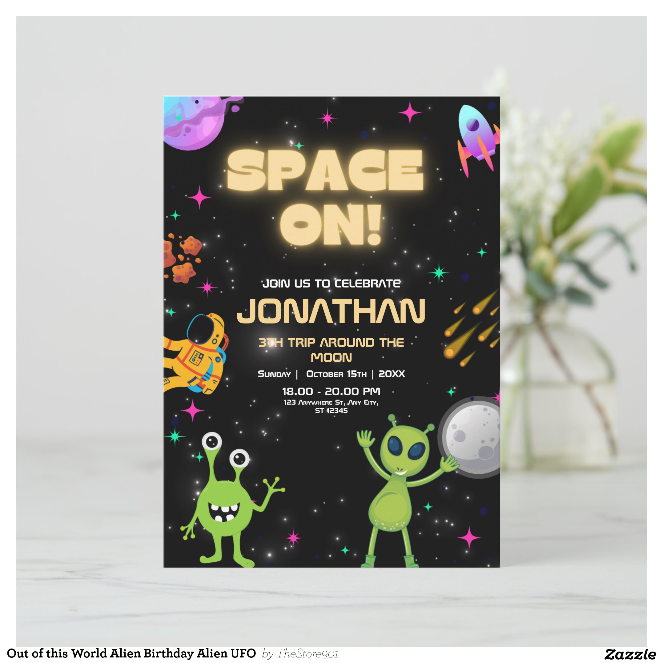 Out of this World Alien Birthday Alien UFO Invitation