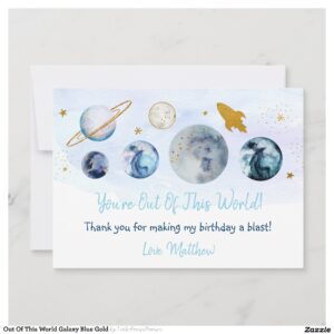 Out Of This World Galaxy Blue Gold Thank You Card