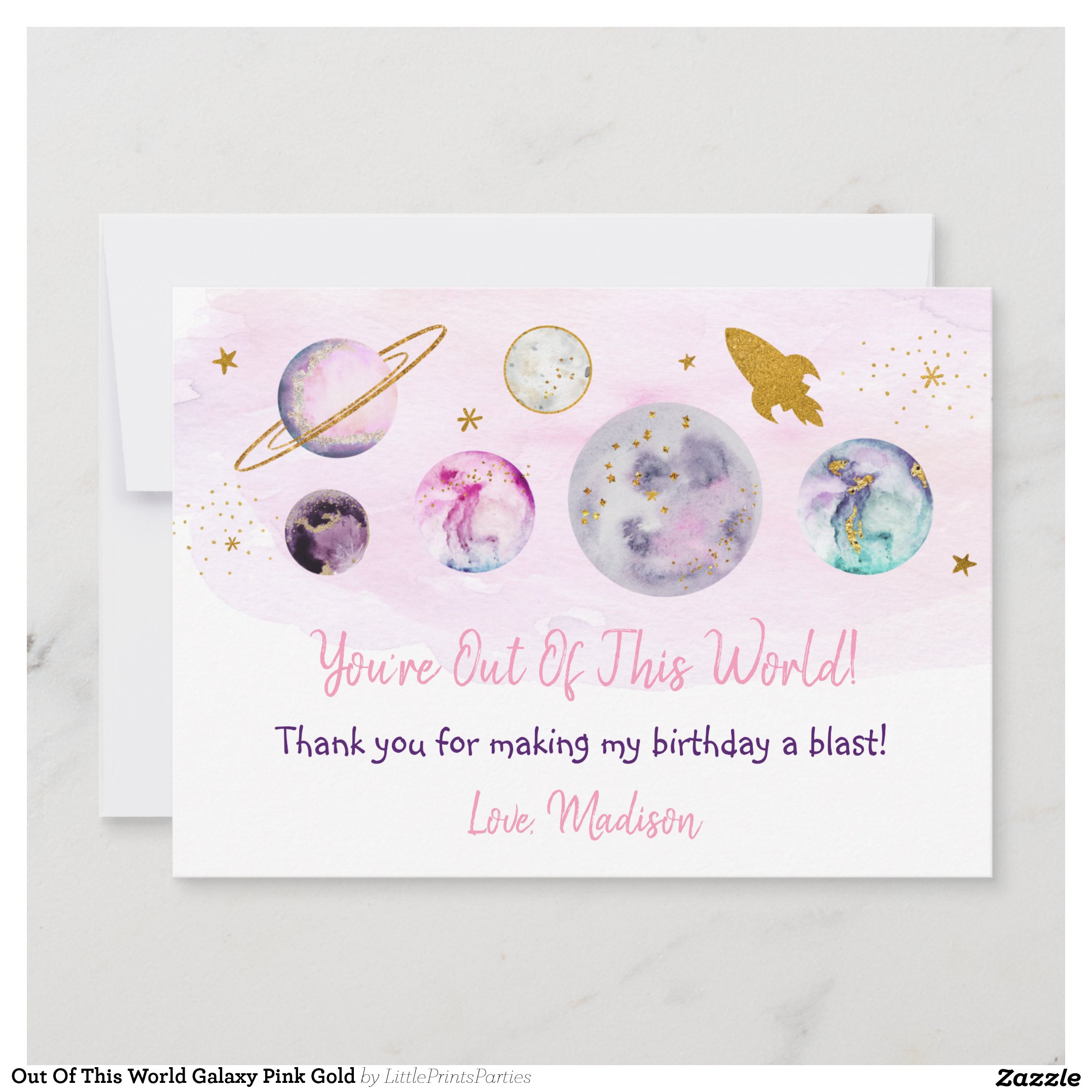 Out Of This World Galaxy Pink Gold Thank You Card