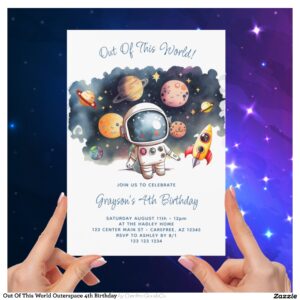 Out Of This World Outerspace 4th Birthday Invitation