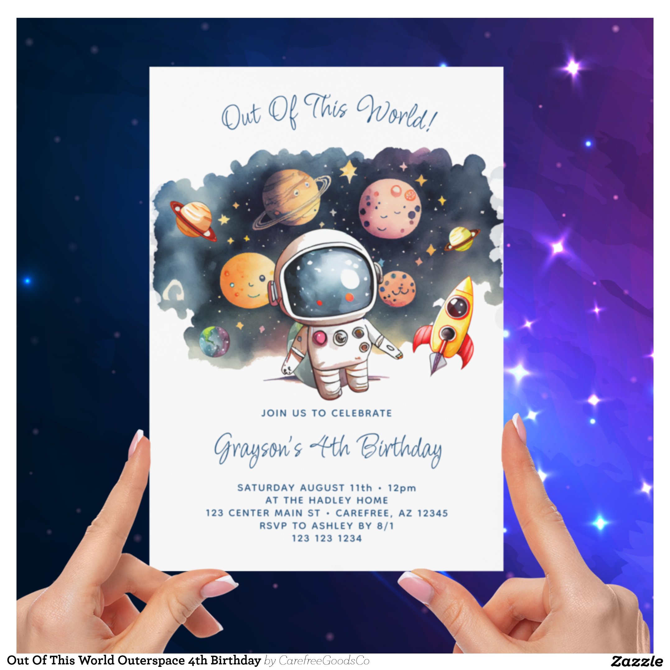 Out Of This World Outerspace 4th Birthday Invitation