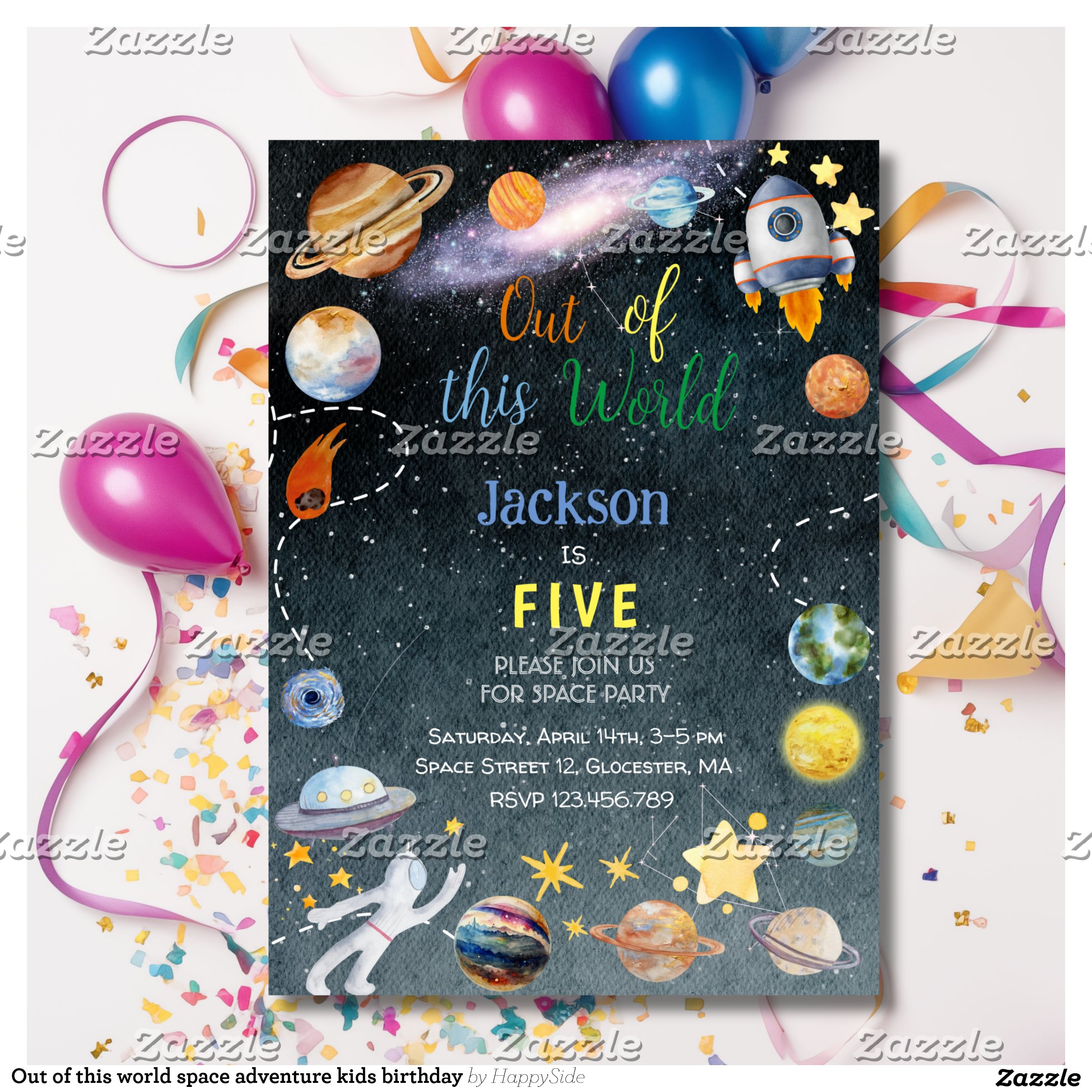 Out of this world space adventure kids birthday invitation