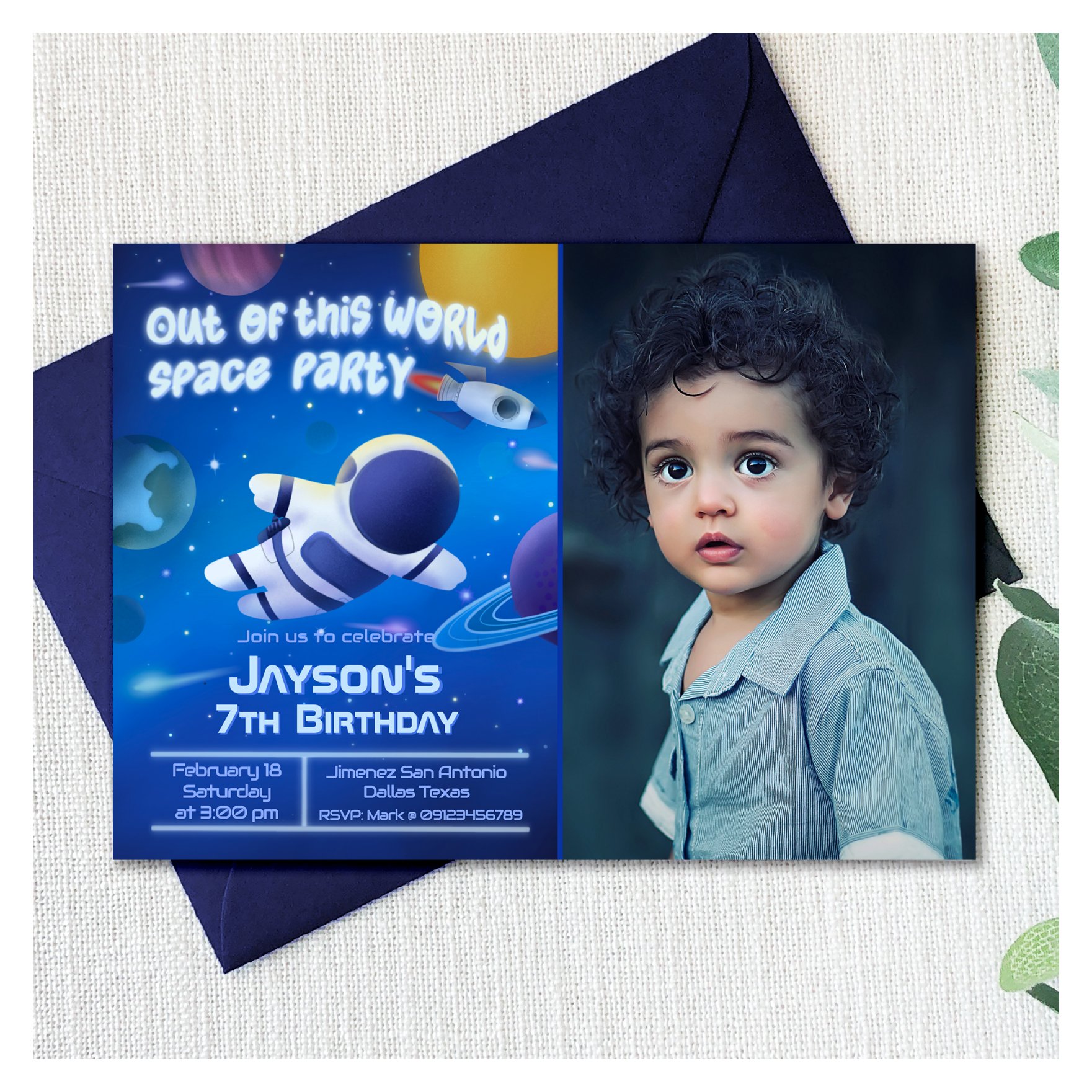 Out of this World Space Party with Photo Invitation