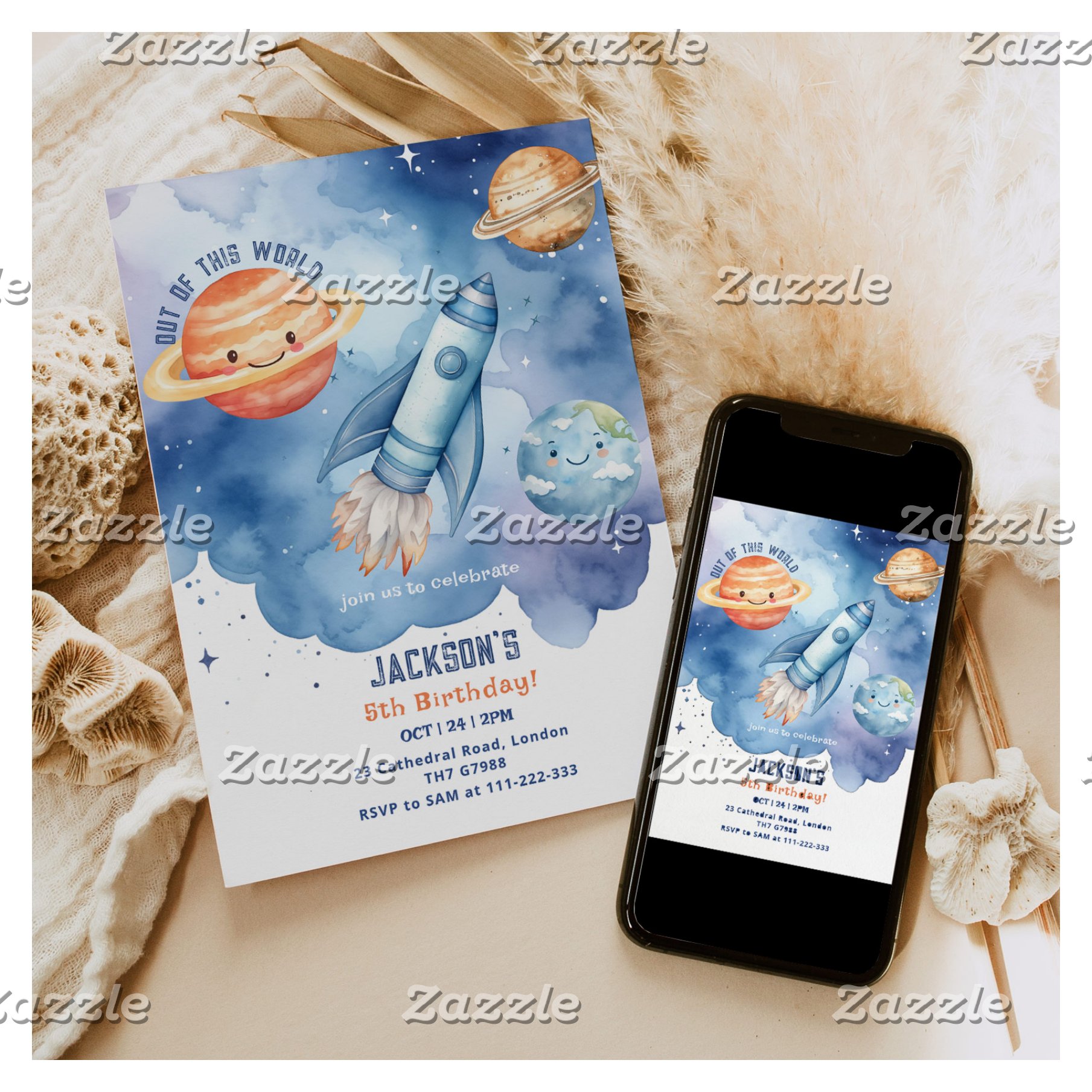 Out of this world Space planets Birthday party Invitation