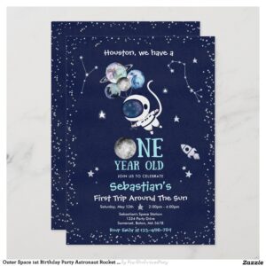 Outer Space 1st Birthday Party Astronaut Rocket I Invitation