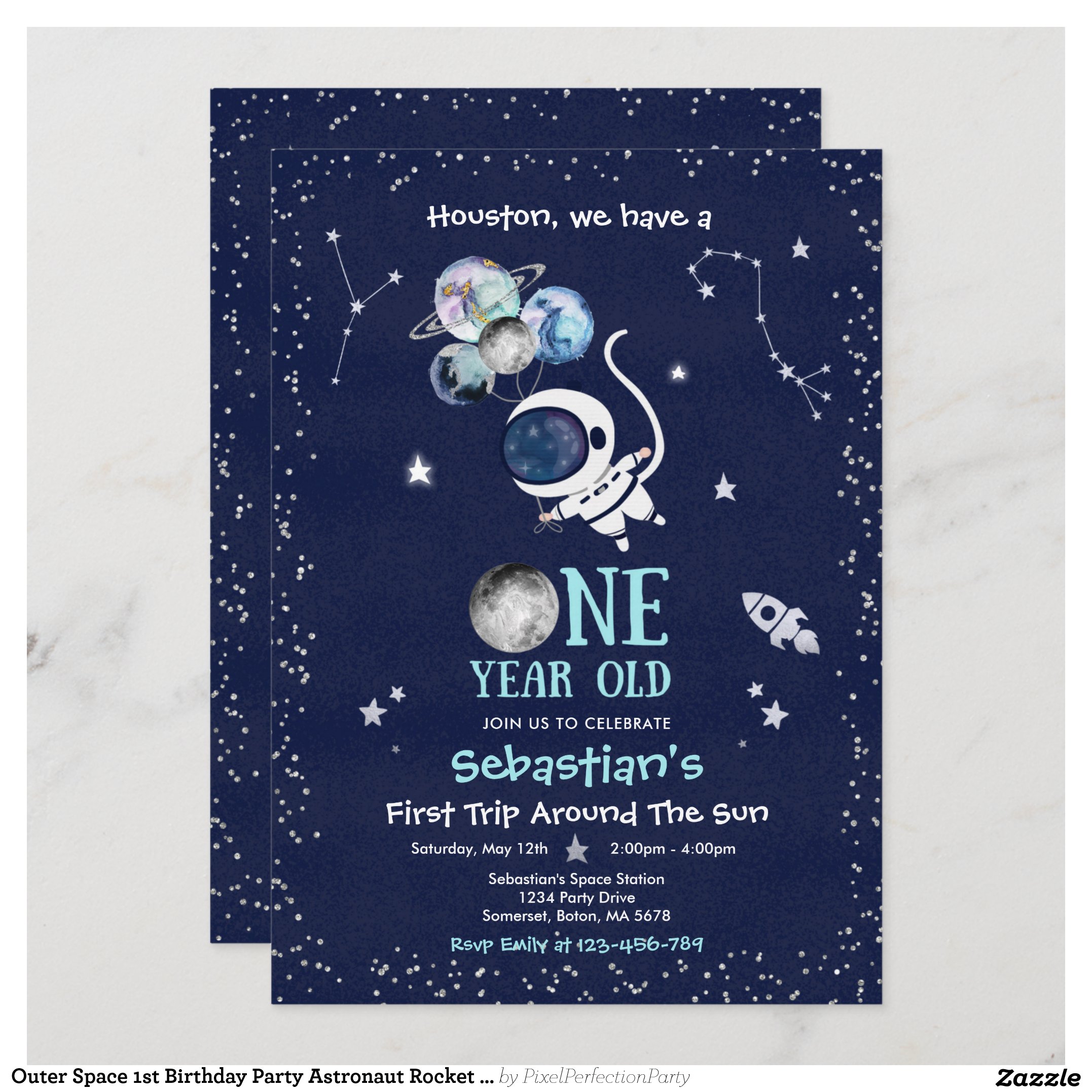 Outer Space 1st Birthday Party Astronaut Rocket I Invitation