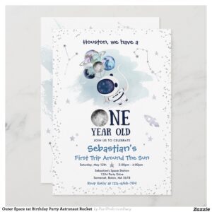 Outer Space 1st Birthday Party Astronaut Rocket Invitation